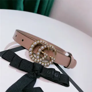 Gucci GG Marmont Pearl-Embellished Beige Leather Belt