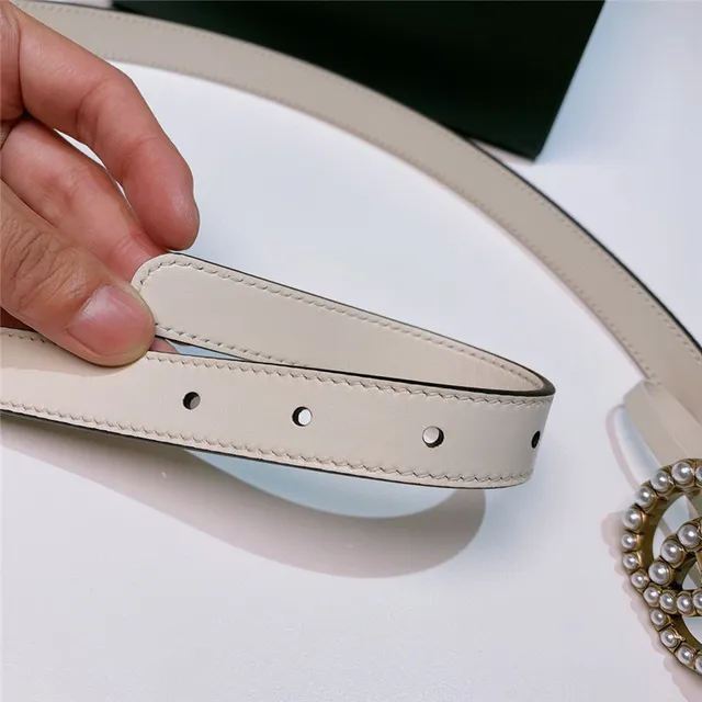 Gucci GG Marmont Pearl-Embellished Beige Leather Belt 6