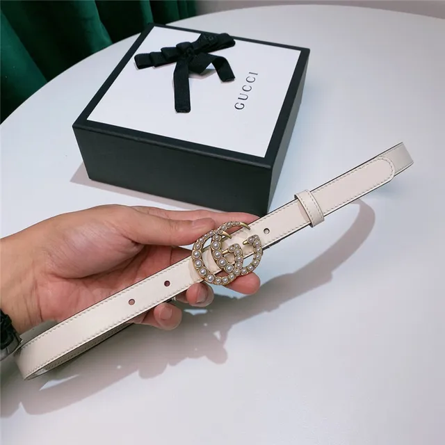 Gucci GG Marmont Pearl-Embellished Beige Leather Belt 7
