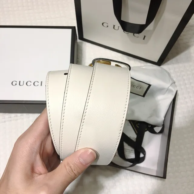 Gucci GG Marmont Pearl-Embellished Off-White Leather Belt 3