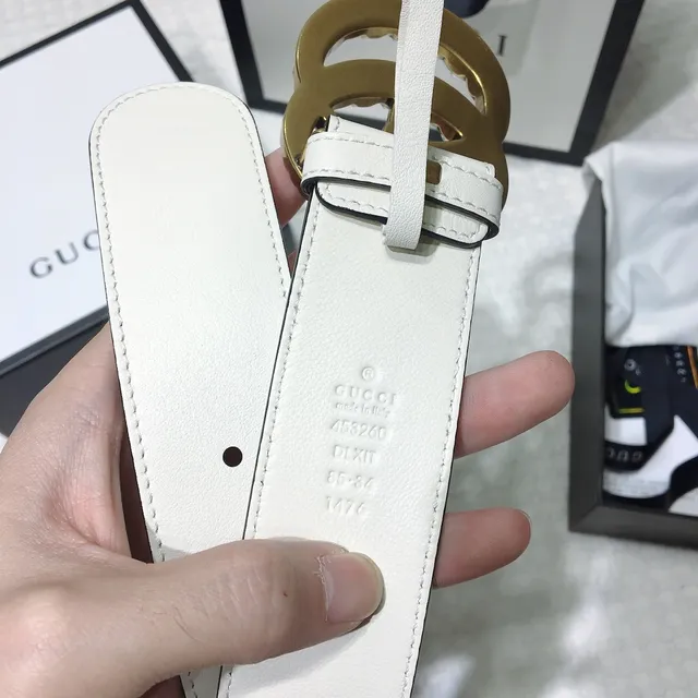 Gucci GG Marmont Pearl-Embellished Off-White Leather Belt 8