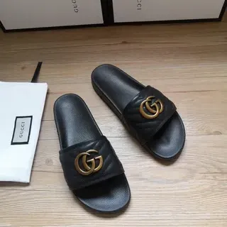 Gucci GG Marmont Quilted Black Leather Slide Slippers
