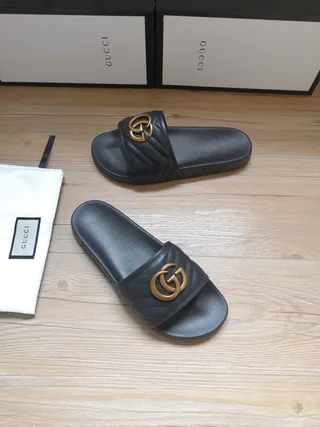 Gucci GG Marmont Quilted Black Leather Slide Slippers 2