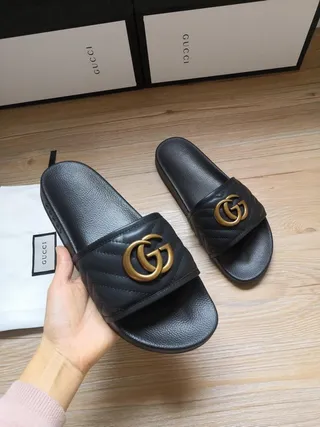 Gucci GG Marmont Quilted Black Leather Slide Slippers 3
