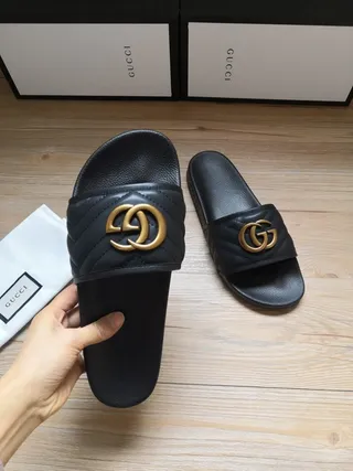 Gucci GG Marmont Quilted Black Leather Slide Slippers 4