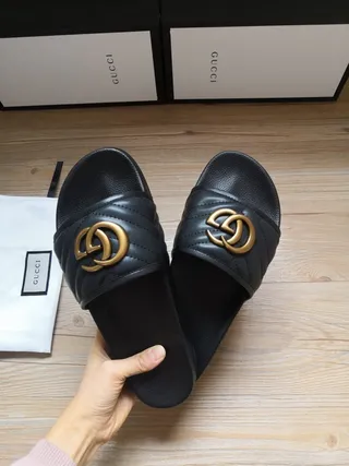 Gucci GG Marmont Quilted Black Leather Slide Slippers 5
