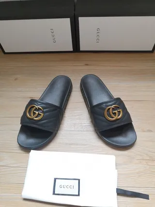 Gucci GG Marmont Quilted Black Leather Slide Slippers 6