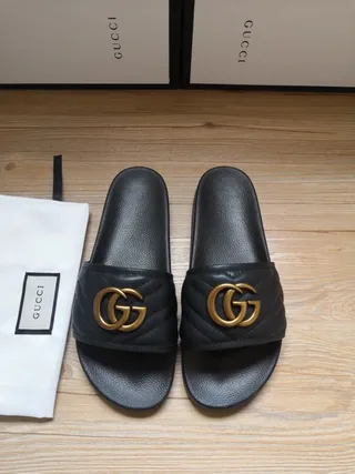 Gucci GG Marmont Quilted Black Leather Slide Slippers 8