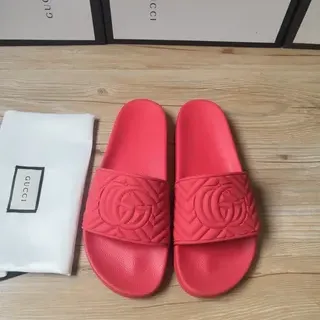 Gucci GG Marmont Quilted Interlocking G Red Slippers