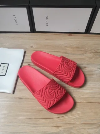Gucci GG Marmont Quilted Interlocking G Red Slippers 2