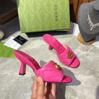 Gucci GG Marmont Quilted Pink Leather Interlocking G Buckle Pumps