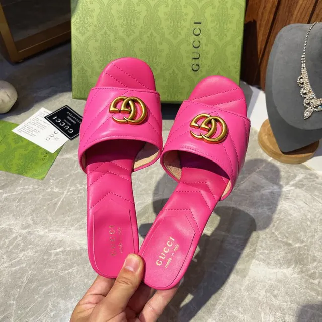 Gucci GG Marmont Quilted Pink Leather Interlocking G Buckle Pumps 5