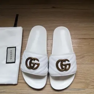 Gucci GG Marmont Quilted White Slippers