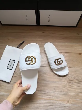 Gucci GG Marmont Quilted White Slippers 2
