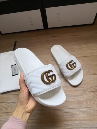 Gucci GG Marmont Quilted White Slippers 3