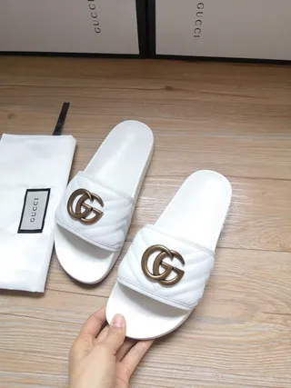 Gucci GG Marmont Quilted White Slippers 6