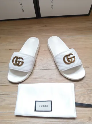 Gucci GG Marmont Quilted White Slippers 7