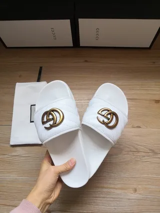 Gucci GG Marmont Quilted White Slippers 9