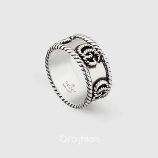 Gucci GG Marmont Rope-Edge Silver-Tone Oxidized Ring