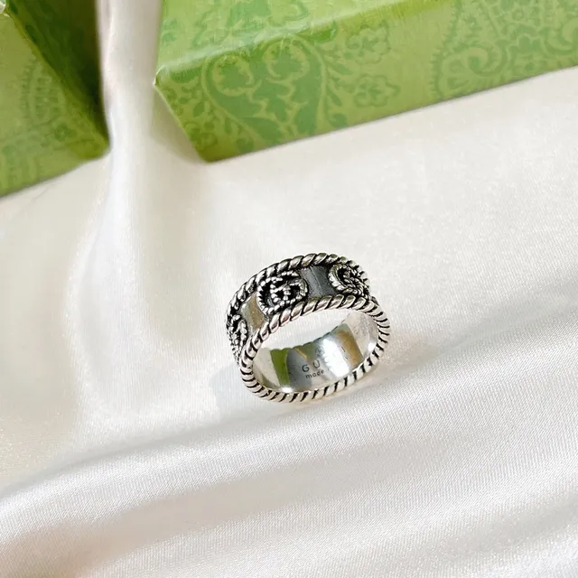 Gucci GG Marmont Rope-Edge Silver-Tone Oxidized Ring 2