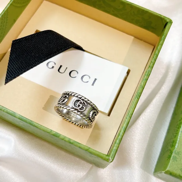 Gucci GG Marmont Rope-Edge Silver-Tone Oxidized Ring 4