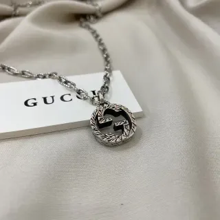 Gucci GG Marmont Silver Black Metal Interlocking G Logo Necklace
