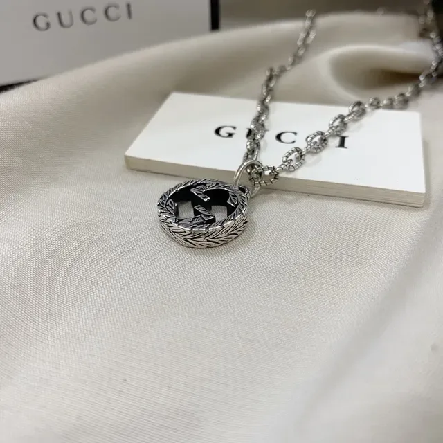 Gucci GG Marmont Silver Black Metal Interlocking G Logo Necklace 4