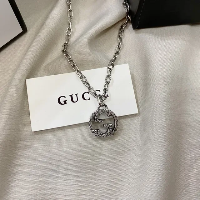 Gucci GG Marmont Silver Black Metal Interlocking G Logo Necklace 5