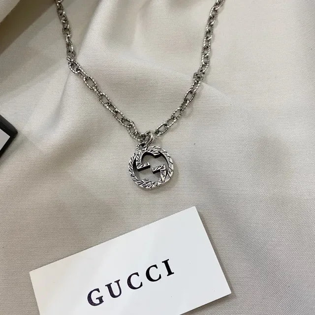 Gucci GG Marmont Silver Black Metal Interlocking G Logo Necklace 6