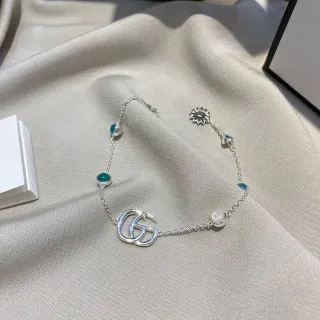 Gucci GG Marmont Cadena Plata Azul Cadena Interlocking G Logo Pulsera