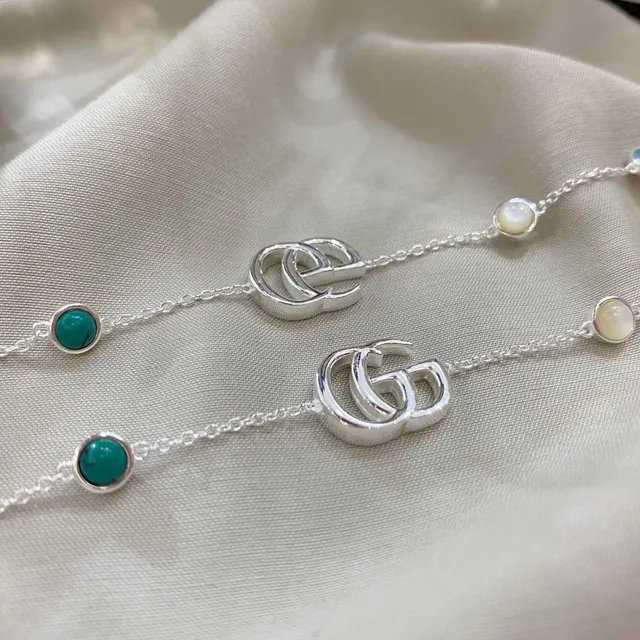 Gucci GG Marmont Silver Blue Chain Interlocking G Logo Bracelet 2
