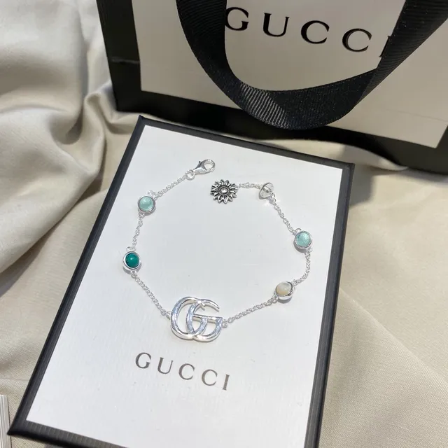 Gucci GG Marmont Silver Blue Chain Interlocking G Logo Bracelet 5