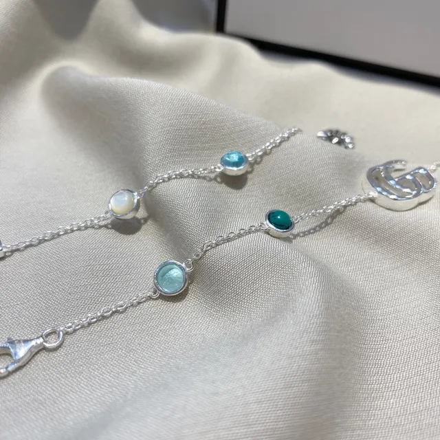 Gucci GG Marmont Silver Blue Chain Interlocking G Logo Bracelet 7