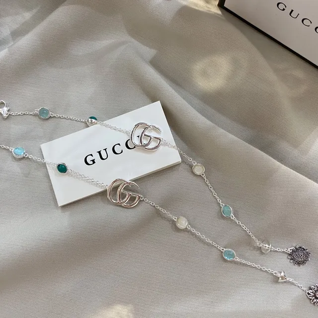 Gucci GG Marmont Silver Blue Chain Interlocking G Logo Bracelet 8