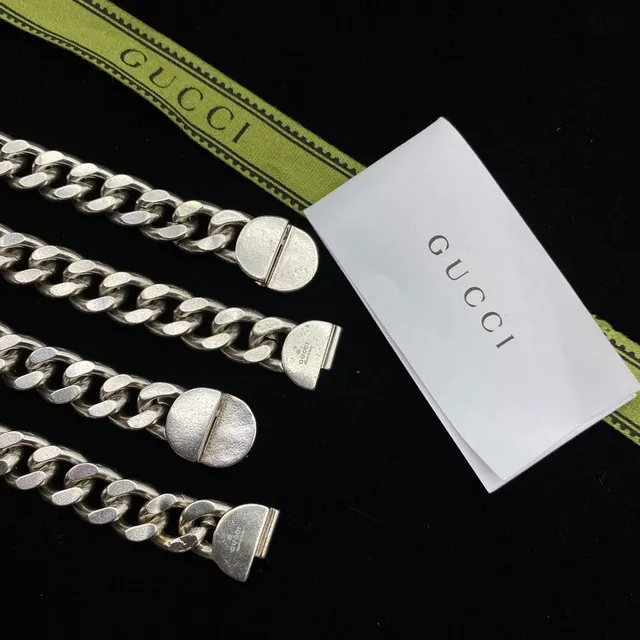 Gucci GG Marmont Silver Chunky Curb Chain Dangling Letter Charms Necklace 2