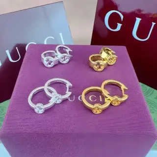 Gucci GG Marmont Silver Gold Hinged Hoop Interlocking G Logo Earrings