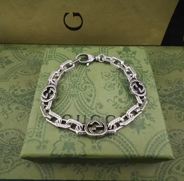 Gucci GG Marmont Silver Interlocking G Logo Links Metal Bracelet 3