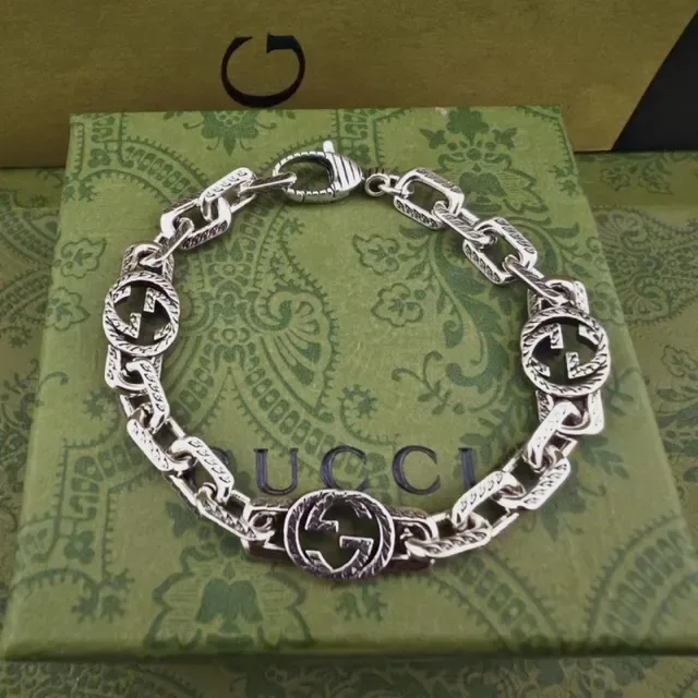 Gucci GG Marmont Silver Interlocking G Logo Links Metal Bracelet 7