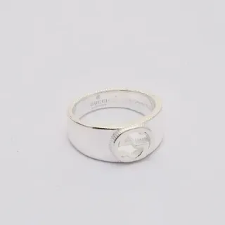 Gucci GG Marmont Silver Wide Band Engraved Interlocking G Logo Ring