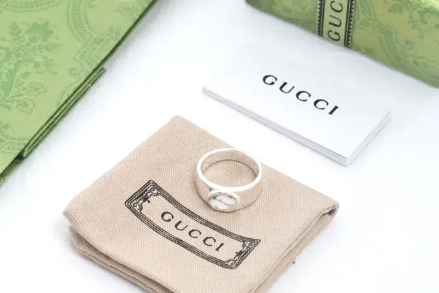 Gucci GG Marmont Silver Wide Band Engraved Interlocking G Logo Ring 4