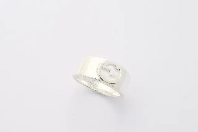 Gucci GG Marmont Silver Wide Band Engraved Interlocking G Logo Ring 5