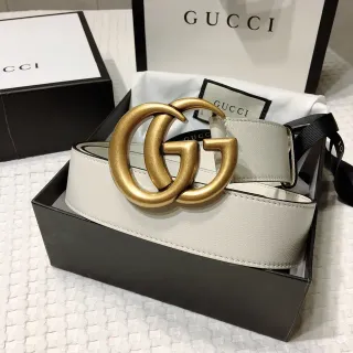 Gucci GG Marmont White Gold Interlocking Double-G Buckle Smooth Leather Belt