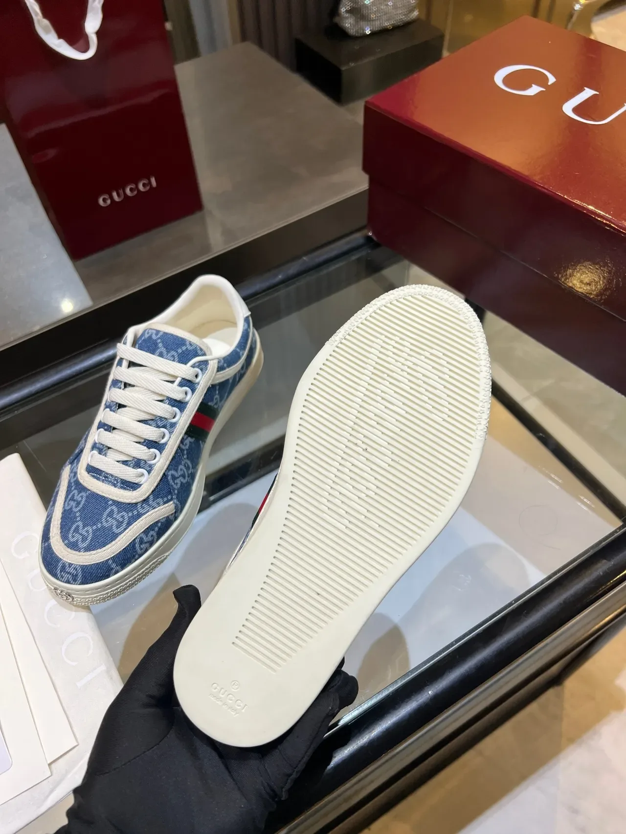 Gucci GG Monogram Denim Web Stripe Lifestyle Sneakers 2