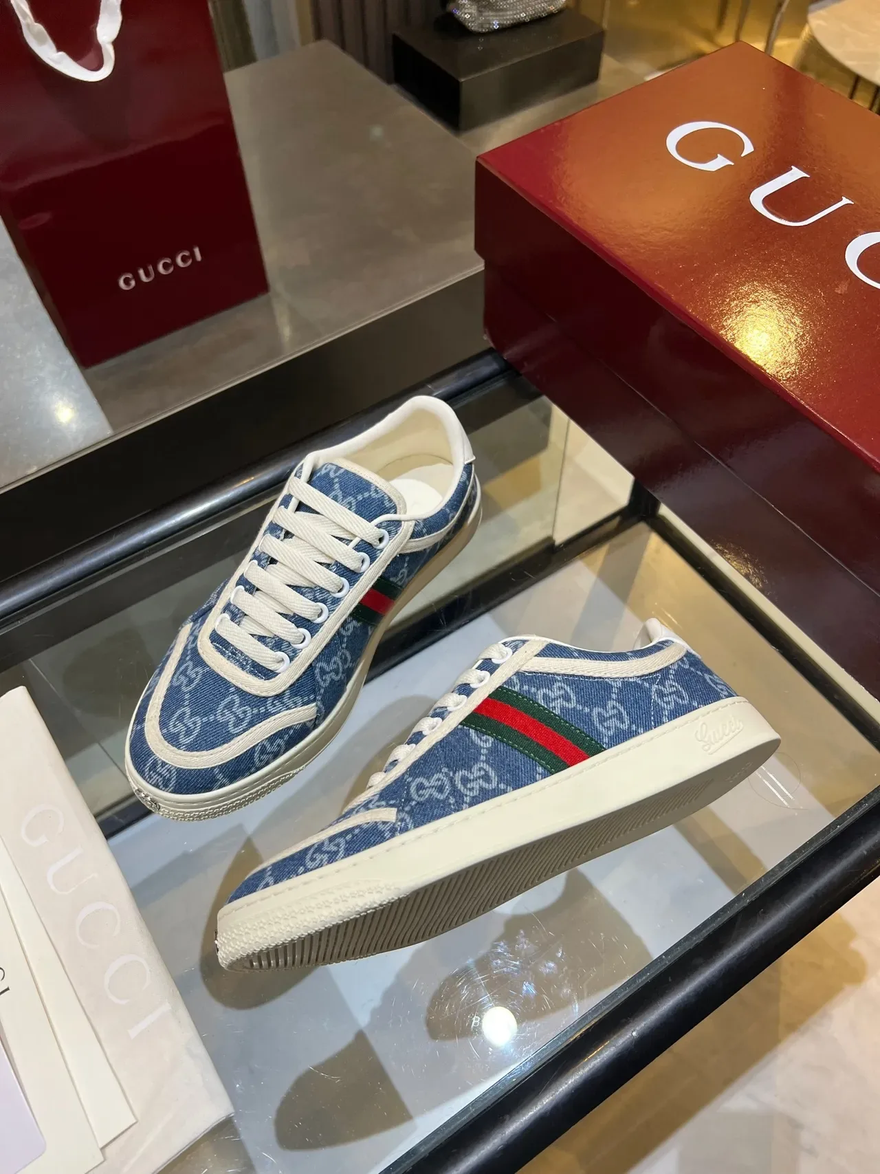 Gucci GG Monogram Denim Web Stripe Lifestyle Sneakers 3