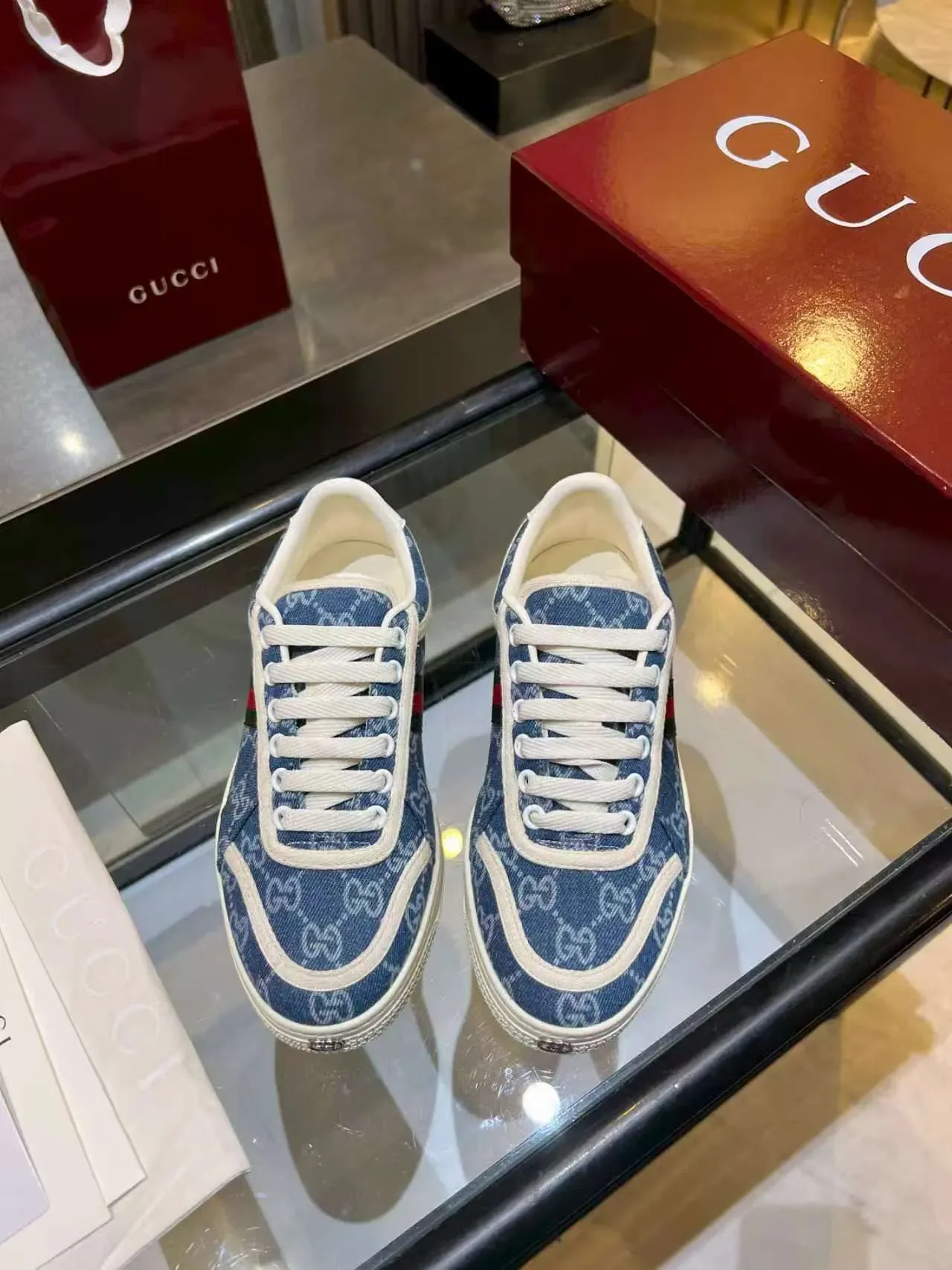 Gucci GG Monogram Denim Web Stripe Lifestyle Sneakers 4