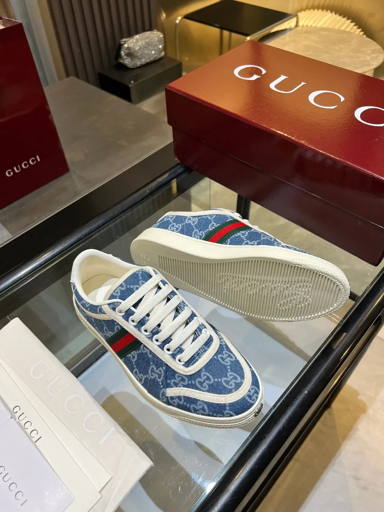 Gucci GG Monogram Denim Web Stripe Lifestyle Sneakers 5