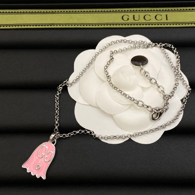 Gucci Ghost Charm Pink Enamel Necklace 3