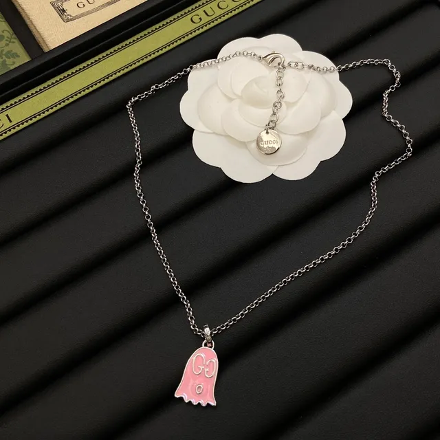 Gucci Ghost Charm Pink Enamel Necklace 4