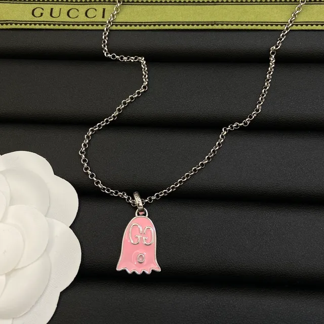 Gucci Ghost Charm Pink Enamel Necklace 5