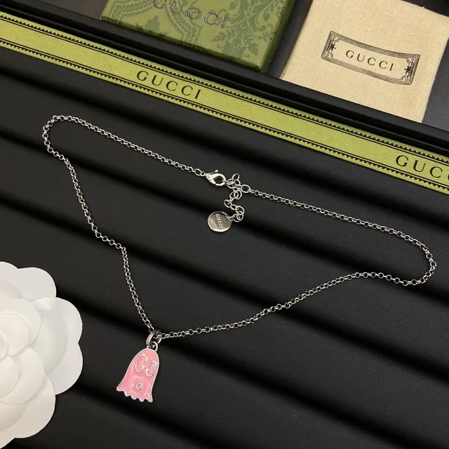 Gucci Ghost Charm Pink Enamel Necklace 6